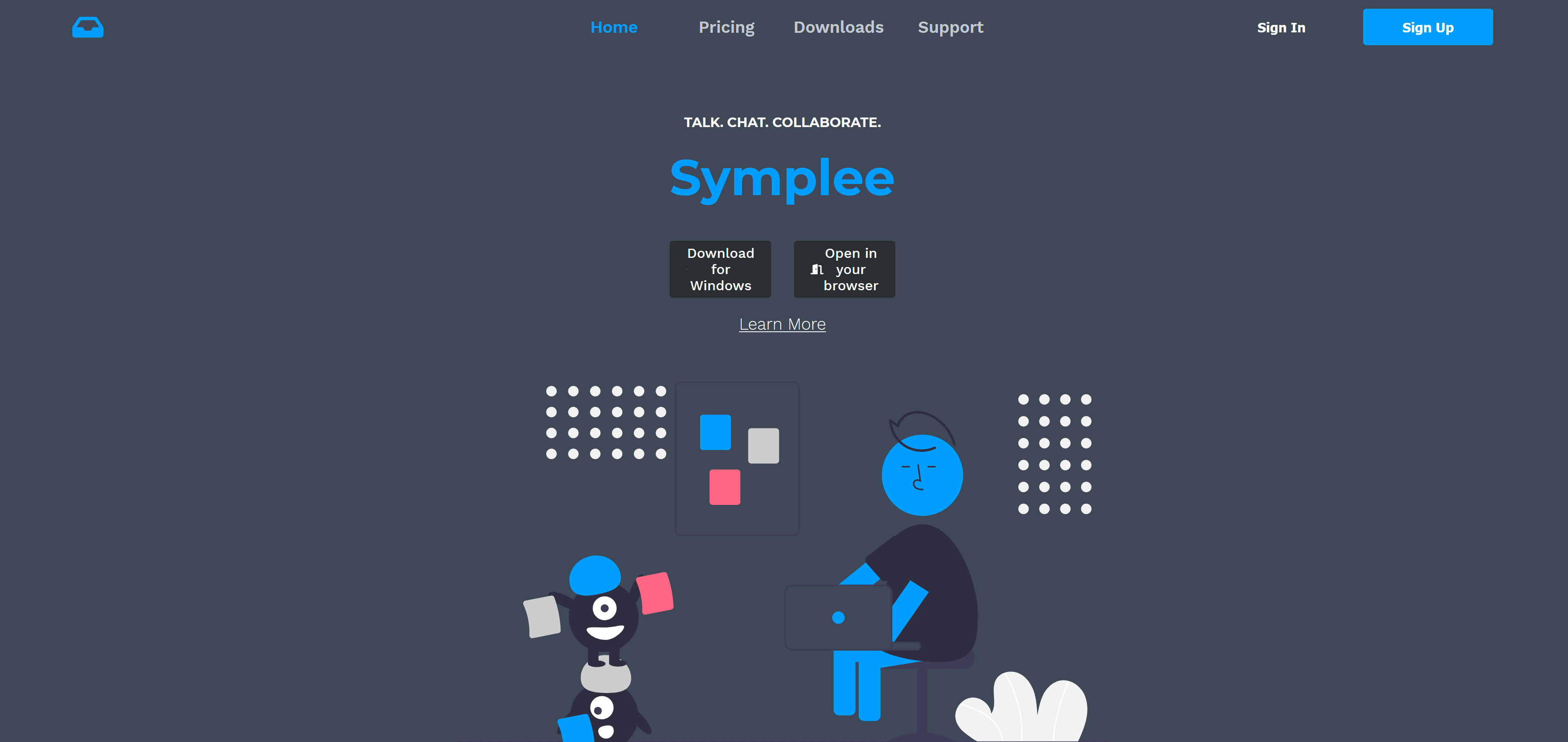 Symplee landing page — “Talk. Chat. Collaborate.”